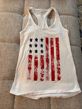 White Racerback Tank with Distressed American Flag